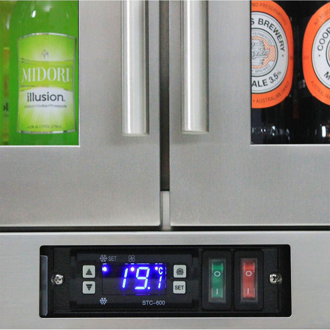 Rhino 208 Litre Twin Heated Glass Door SS Bar Fridge - SG2H-HD
