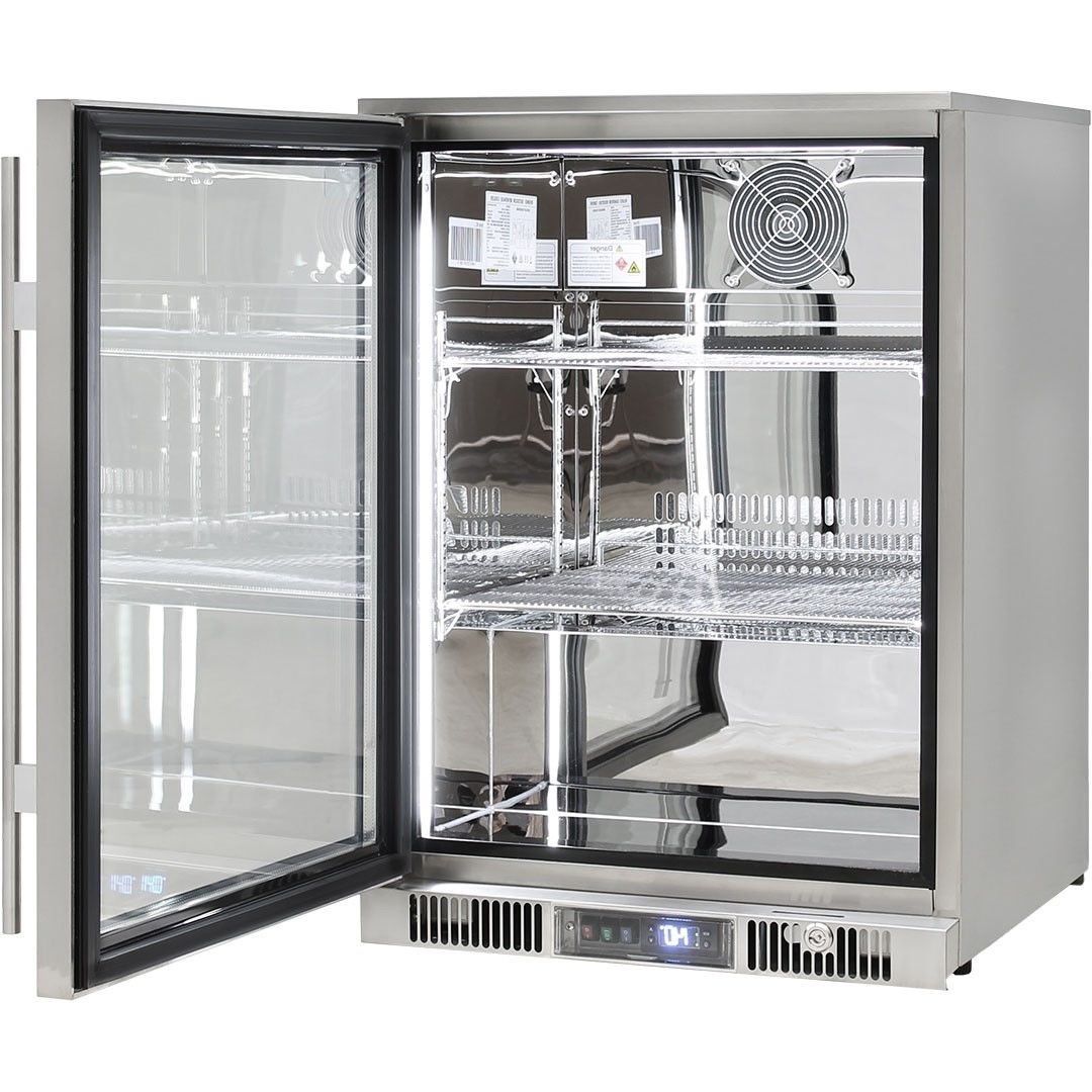 Rhino 148 Litre ENVY Heated Glass Single Door 316 Stainless Steel Outdoor Bar Fridge - ENV1-SS