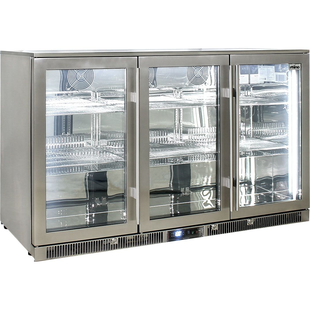 Rhino 388 Litre ENVY Heated Glass Triple Door 316 SS Outdoor Bar Fridge - ENV3H-SS