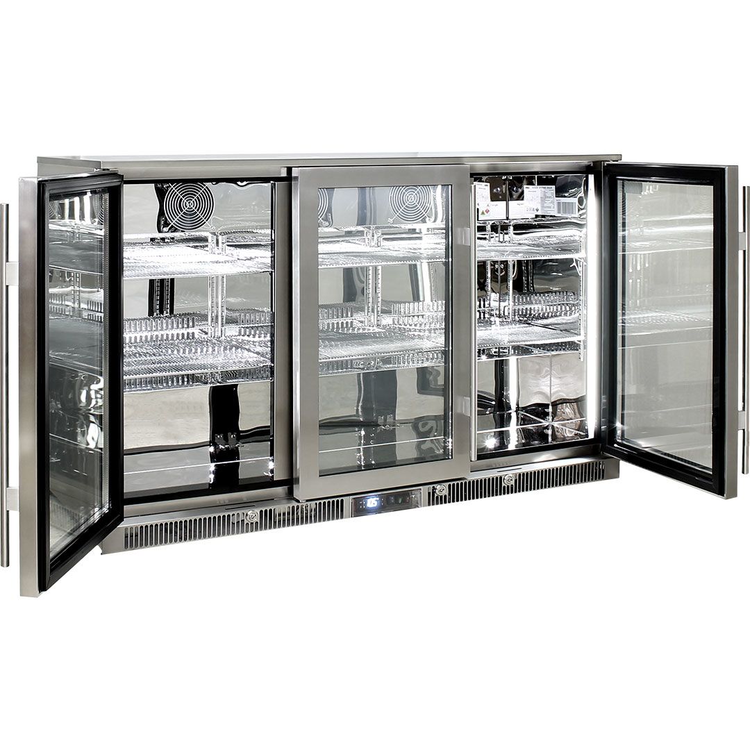 Rhino 388 Litre ENVY Heated Glass Triple Door 316 SS Outdoor Bar Fridge - ENV3H-SS