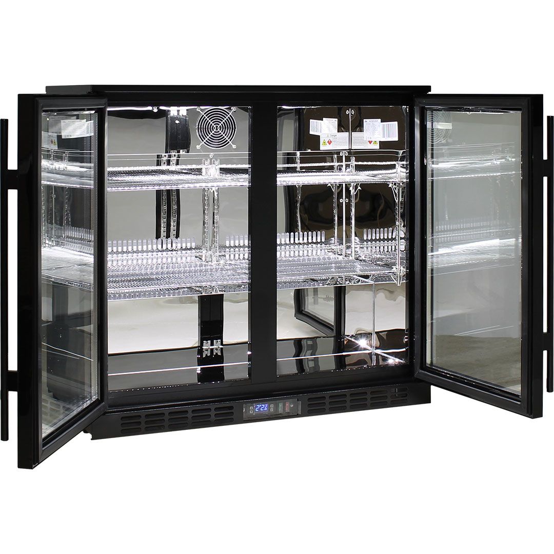 RHINO LG Compressor Alfresco Glass heated Door 208L Black Bar Fridge SG2H-B-HD
