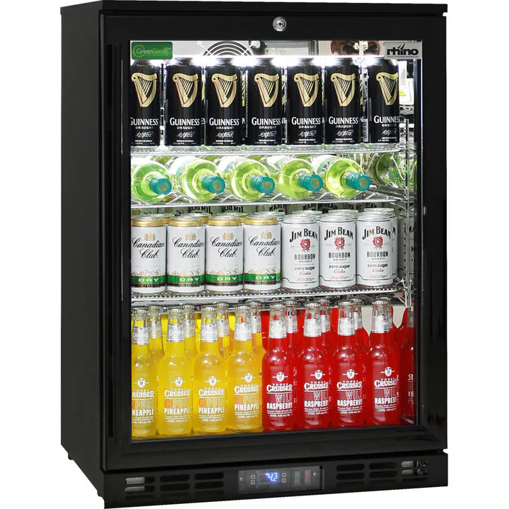 Rhino Black 1 Heated Glass Door Bar Fridge With Brand Parts And Low Energy Consumption - SG1L-B-HD / SG1R-B-HD