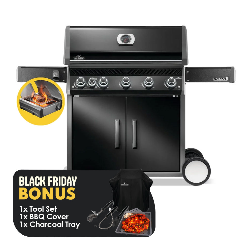 Napoleon Rogue Pro 625 Black 5 Burner BBQ with Infrared Sizzle Sideburner