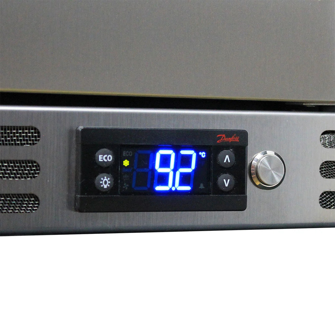Schmick Black Quiet Front Venting Under Bench Heated Glass Door Bar Fridge - SK146L-B-HD / SK146R-B-HD