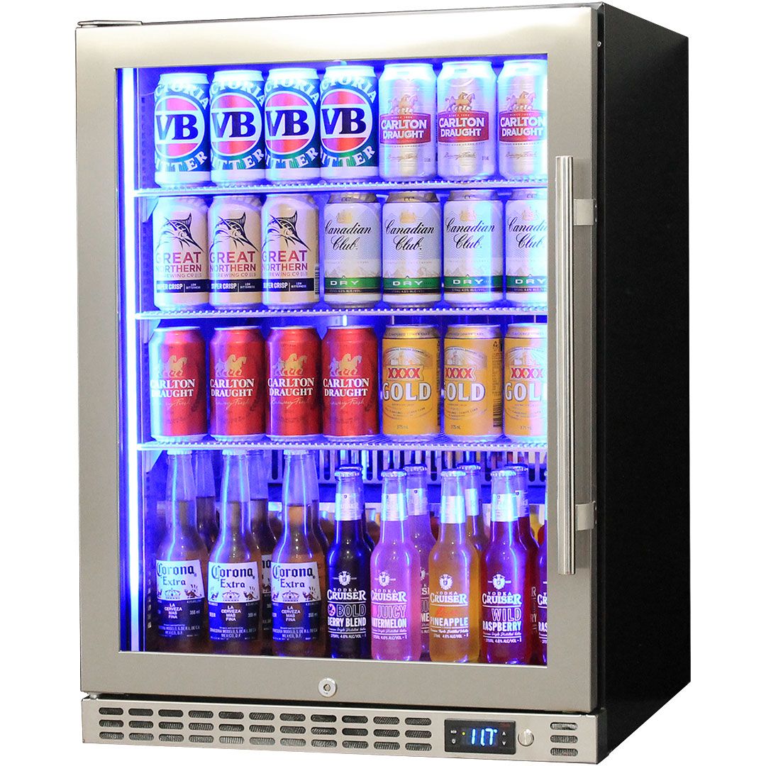 Schmick 164 Litre Single Heated Glass Door Stainless Steel Under Bench Bar Fridge - SK156-HD