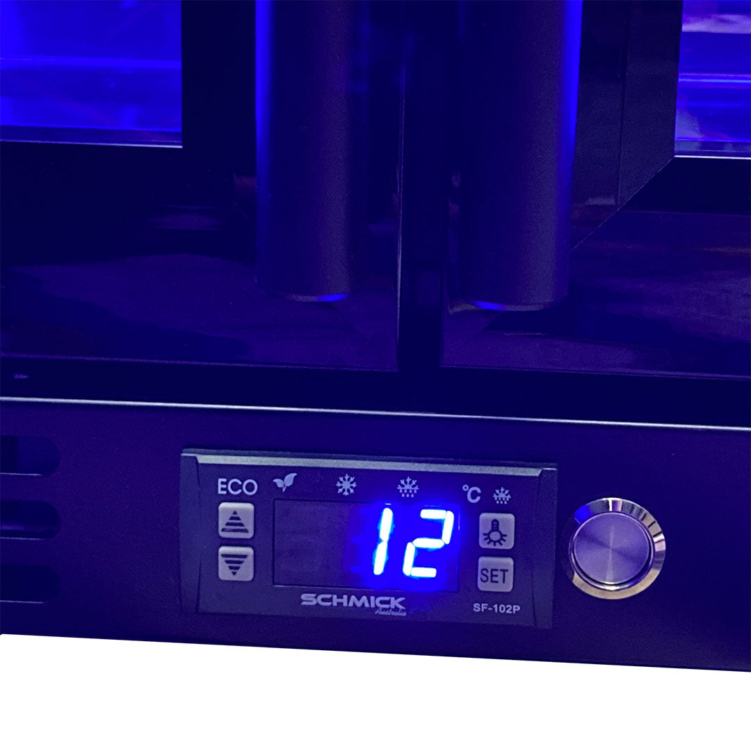 Schmick Twin Door Quiet Running Black Heated Glass Door Bar Fridge - SK246-B-HD