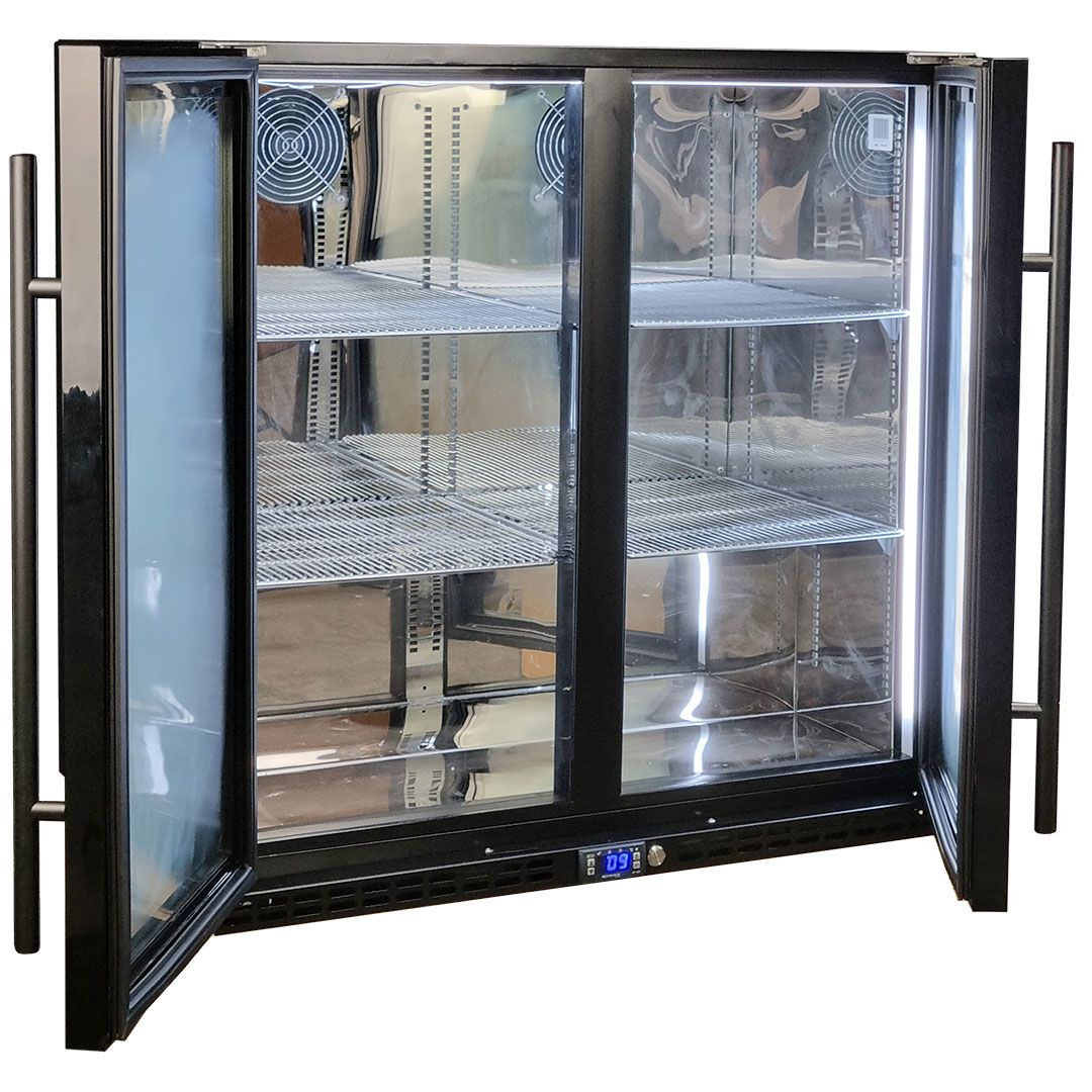 Schmick Black Quiet Running Front Venting Under Bench Triple Glazed 2 Door Bar Fridge Model SK245-B-HD