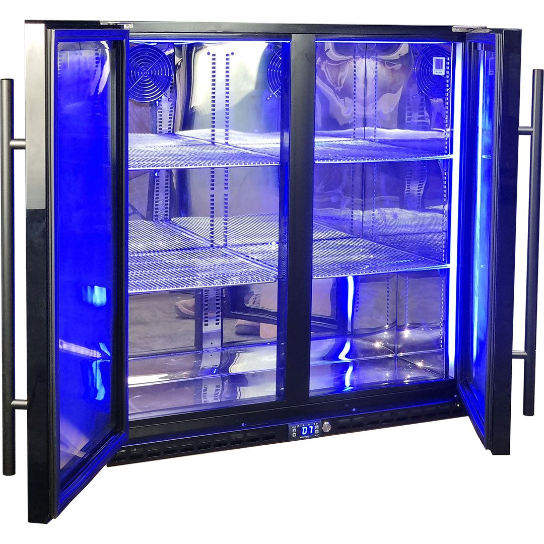 Schmick Black Quiet Running Front Venting Under Bench Triple Glazed 2 Door Bar Fridge Model SK245-B-HD