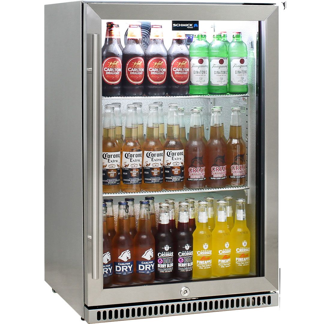 Schmick 304 Stainless Steel Bar Fridge Tropical Rated With Heated Glass and Triple Glazing 1 Door - SK118R-SS