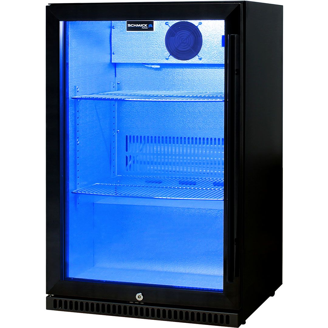 Schmick Black Bar Fridge Tropical Rated With Heated Glass and Triple Glazing 1 Door Model SK118L-B