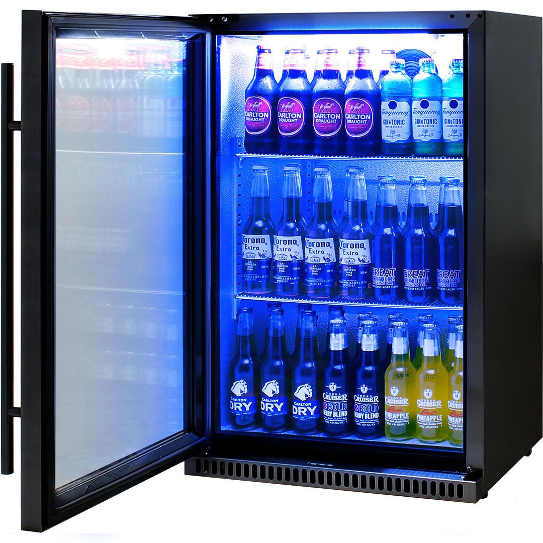 Schmick Black Bar Fridge Tropical Rated With Heated Glass and Triple Glazing 1 Door Model SK118L-B