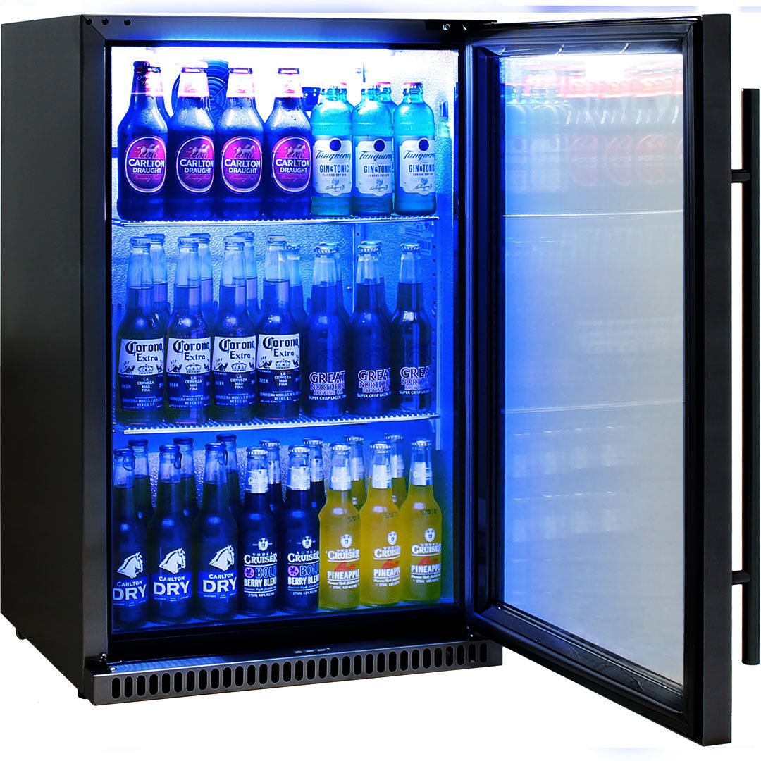 Schmick Black Bar Fridge Tropical Rated With Heated Glass and Triple Glazing 1 Door Model SK118R-B