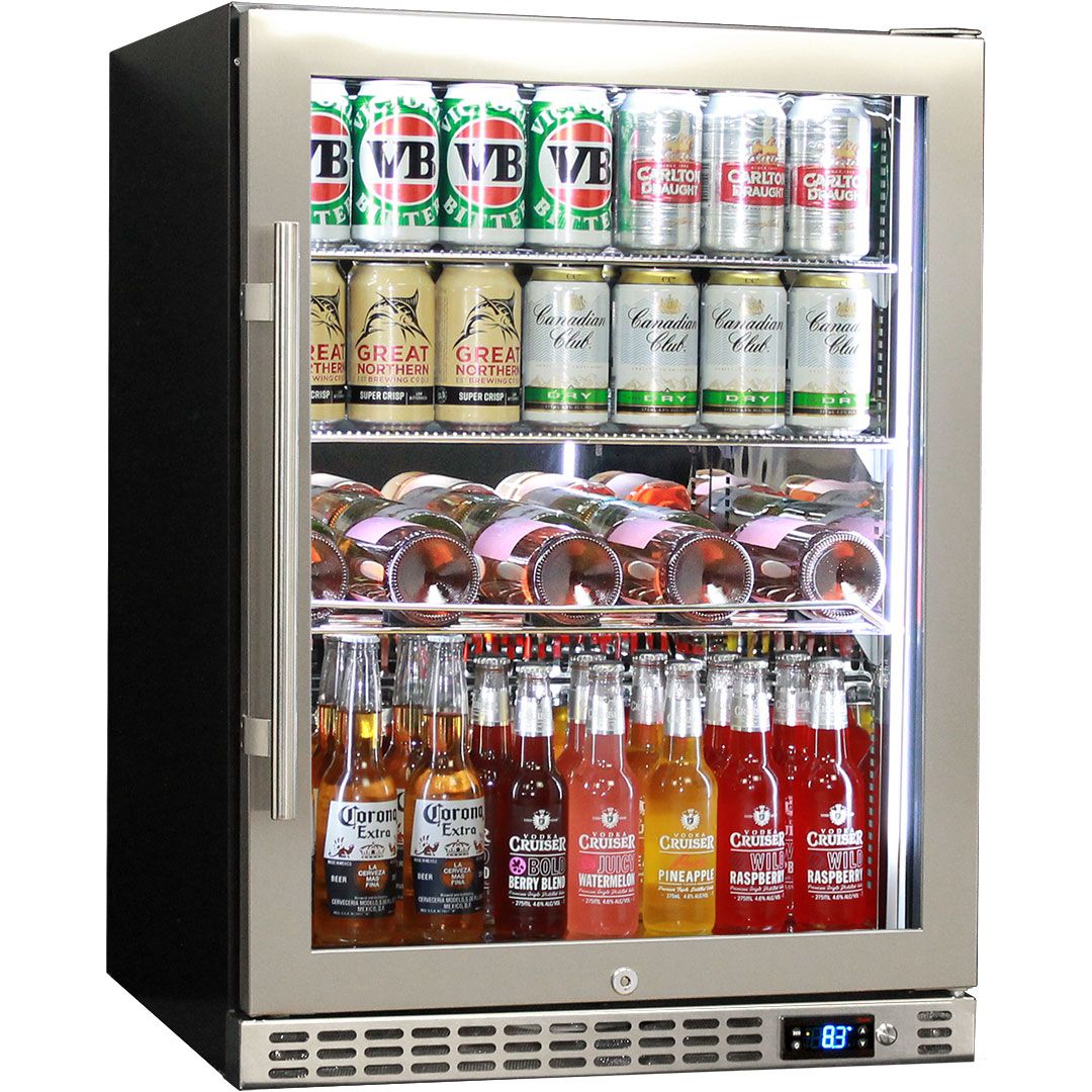 Schmick 164 Litre Single Heated Glass Door Stainless Steel Under Bench Bar Fridge - SK156-HD