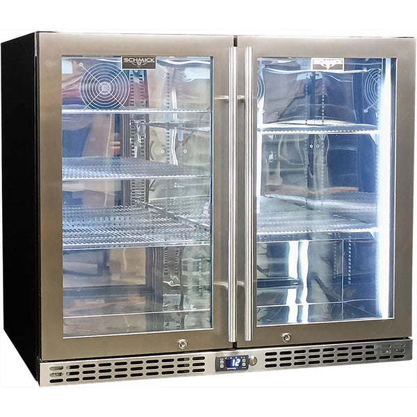 Schmick Twin Door Low Height Quiet Running Stainless Steel Heated Glass Door Bar Fridge - SK206-HD