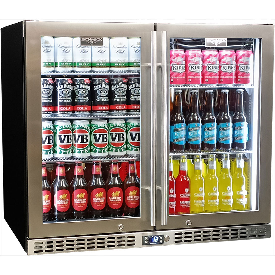  Schmick Twin Door Quiet Running Stainless Steel Triple Glazed Glass Door Bar Fridge - Model SK206-Ss