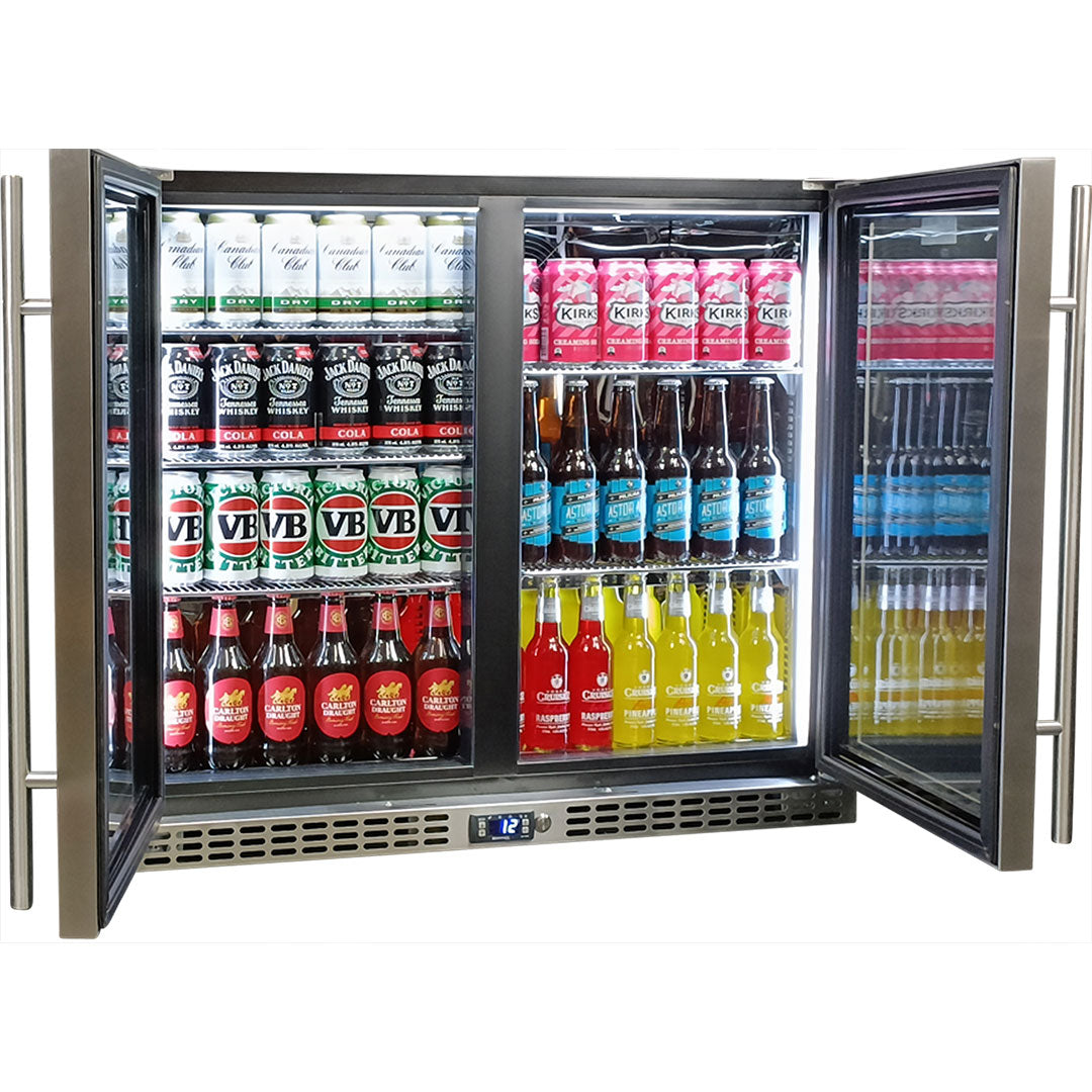 Schmick 233 Litre Twin Triple Glazed Glass Door Low Height Stainless Steel Bar Fridge - SK206-SS