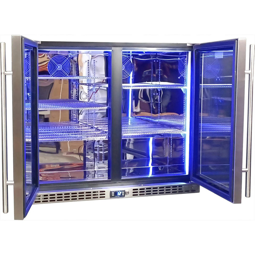 Schmick Twin Door Quiet Running Stainless Steel Solid Door Bar Fridge - Low Height - Model SK206-SD