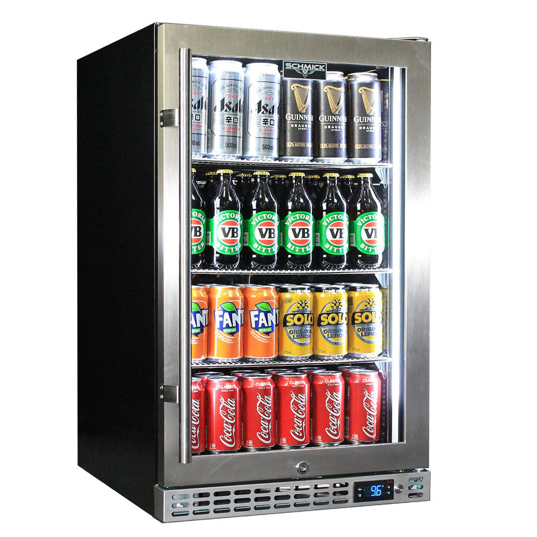 Schmick Black Quiet Front Venting Under Bench Heated Glass Door Bar Fridge - SK146L-B-HD / SK146R-B-HD