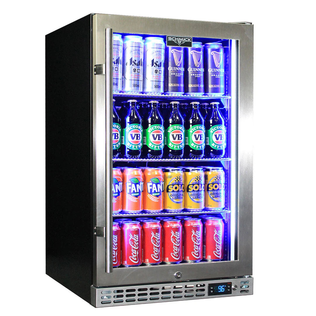 Schmick Black Quiet Front Venting Under Bench Heated Glass Door Bar Fridge - SK146L-B-HD / SK146R-B-HD