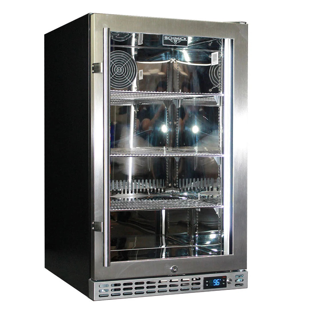 Schmick Black Quiet Front Venting Under Bench Heated Glass Door Bar Fridge - SK146L-B-HD / SK146R-B-HD