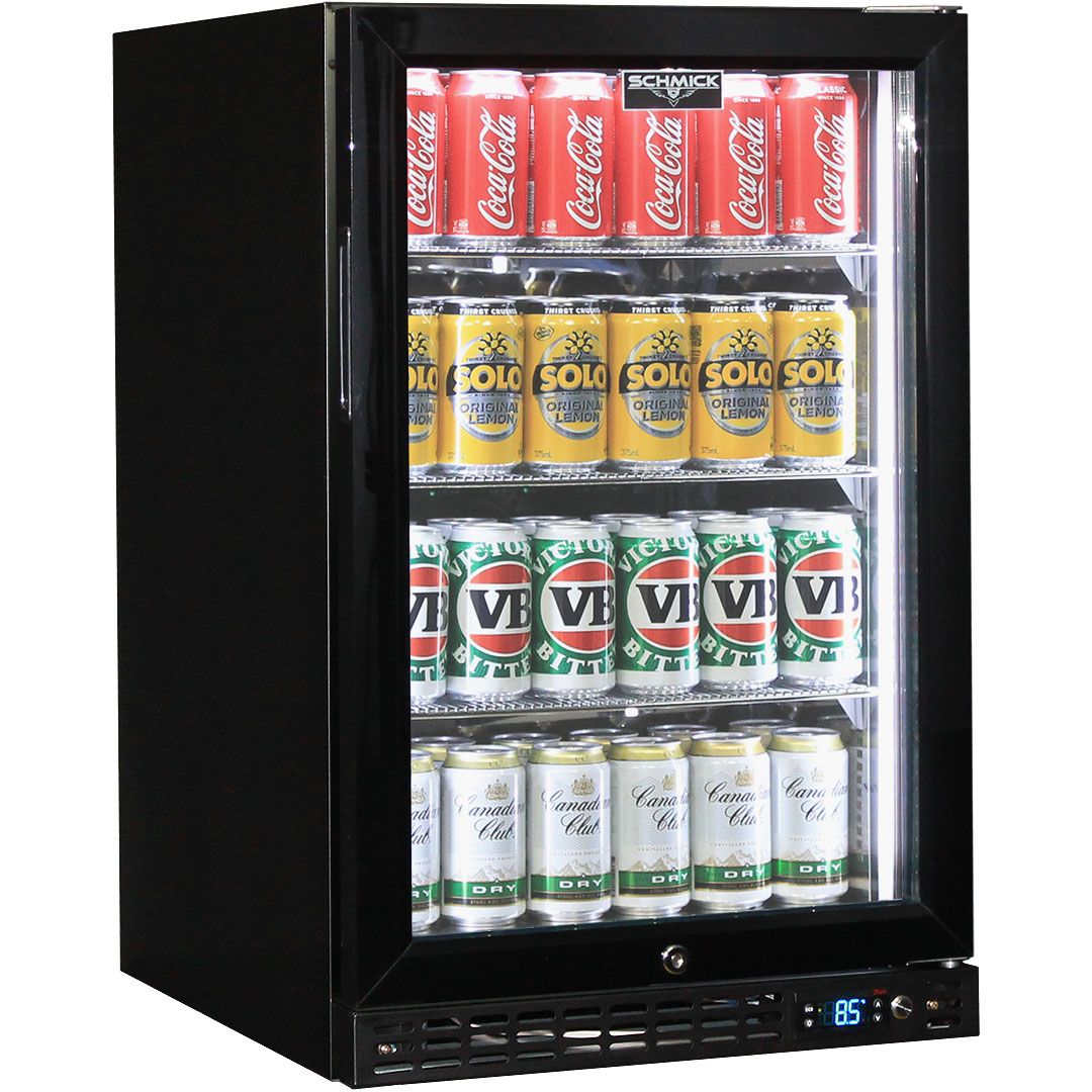 Schmick 105 Litre Black Single Glass Door Under Bench Bar Fridge - SK116-B
