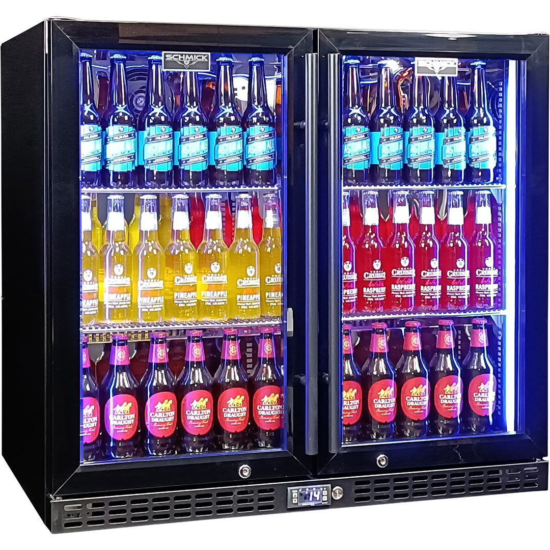 Schmick Twin Door Quiet Running Black Heated Glass Door Bar Fridge - SK246-B-HD