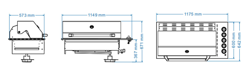 Sirius Black Drop-in 5 Burner Gas BBQ and Sirius Black finish 1200mm BBQ Canopy Rangehood
