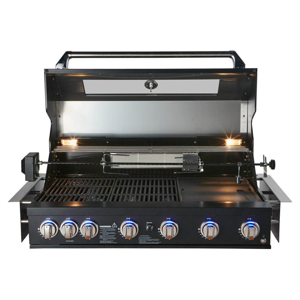 Smart Black 6 Burner Built-In BBQ and Smart 190L Outdoor Drinks Chiller With Heated Glass Door in Black
