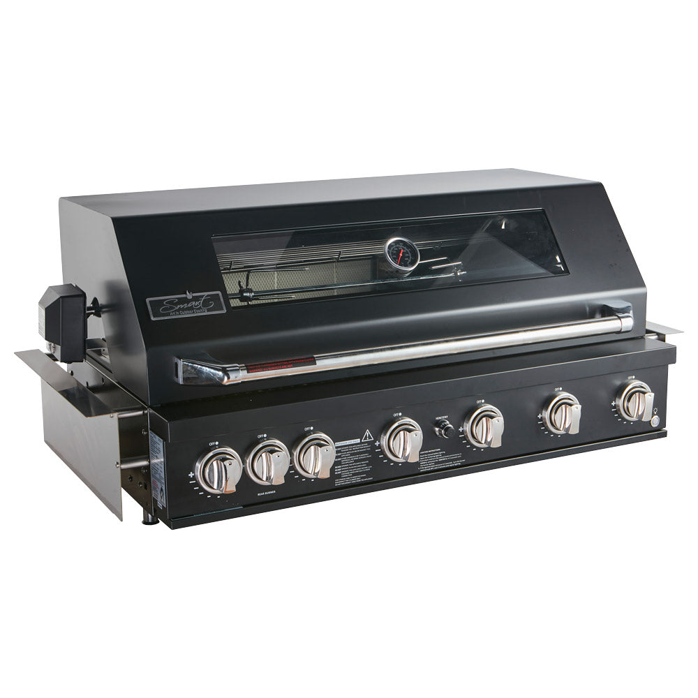 Smart Black 6 Burner Built-In BBQ and Smart 190L Outdoor Drinks Chiller With Heated Glass Door in Black