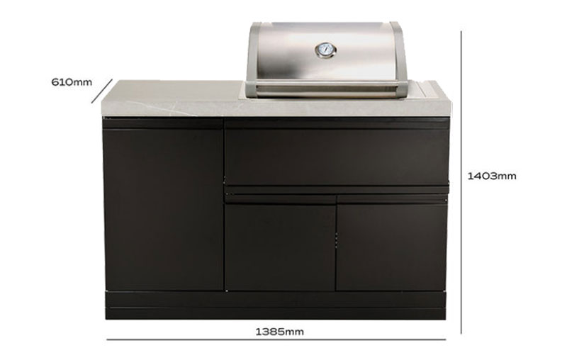 Crossray Mini Outdoor Kitchen with 2 Burner Gas BBQ with 208L Double Fridge