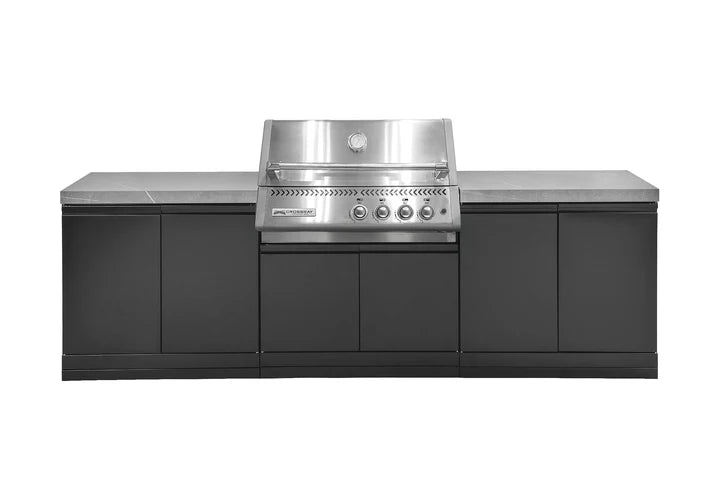 Crossray Xplor Grey Outdoor Kitchen 4 Burner BBQ & Double Side Cabinets