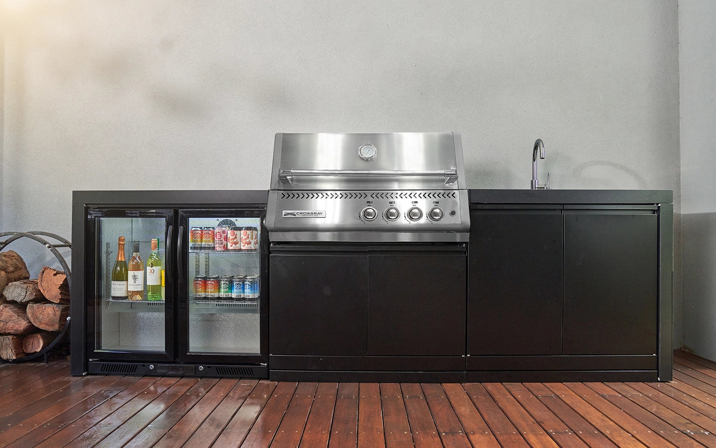 Crossray Premium Xplor Black Outdoor Kitchen with 4 Burner BBQ
