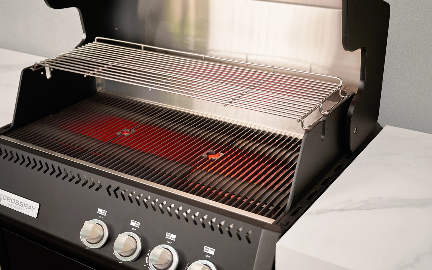 Crossray Premium Xplor White Outdoor Kitchen with Black 4 Burner BBQ