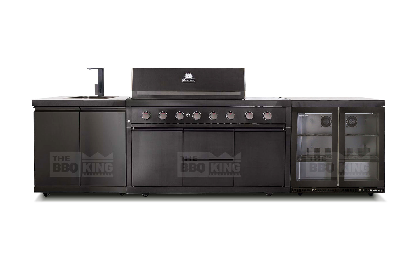 Gasmate Nova Graphite 6 Burner BBQ Kitchen, Sink and Double Fridge 