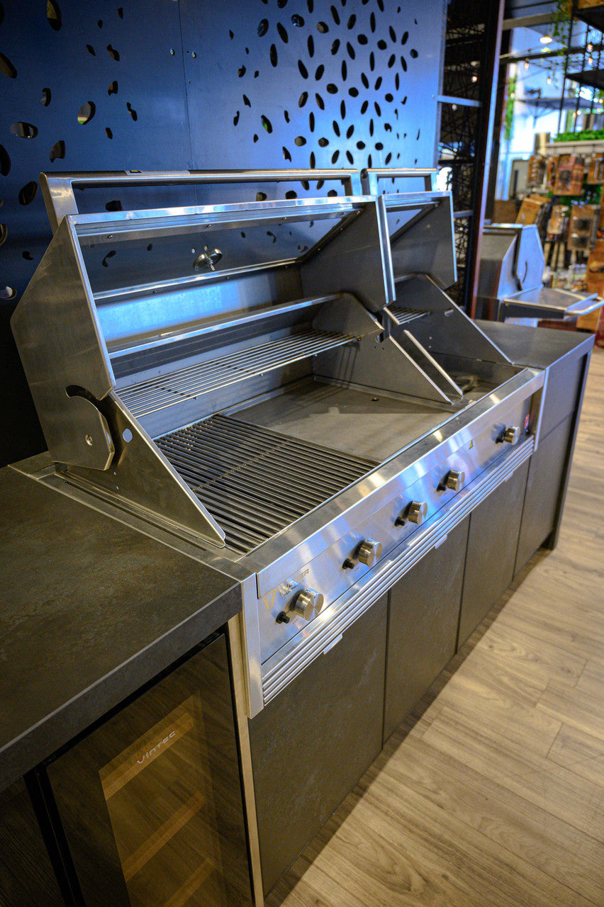 Tucker R Class V8 4 Burner Built In BBQ with Hood + Napoleon Double Door Alfresco Outdoor Fridge Package