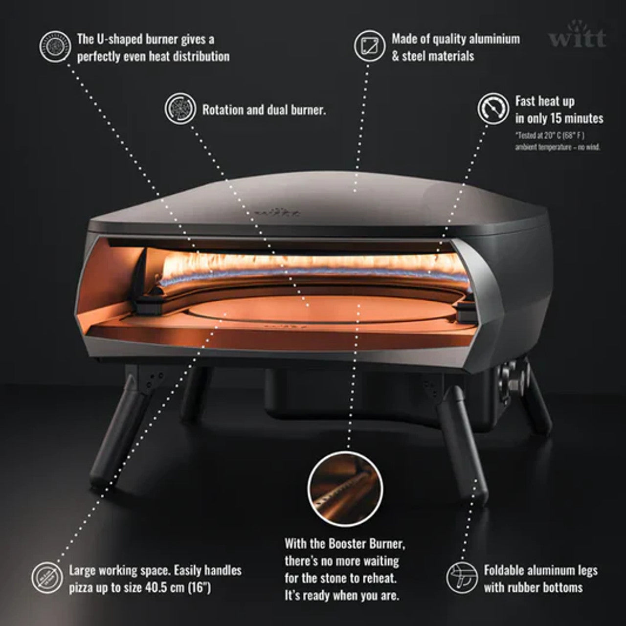 WITT Etna Rotante Orange 16 Inch Gas Pizza Oven Essentials Bundle