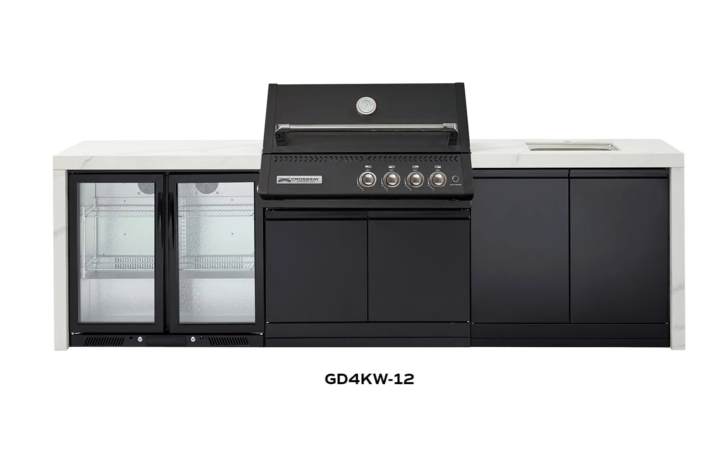 Crossray Premium Xplor White Outdoor Kitchen with Black 4 Burner BBQ