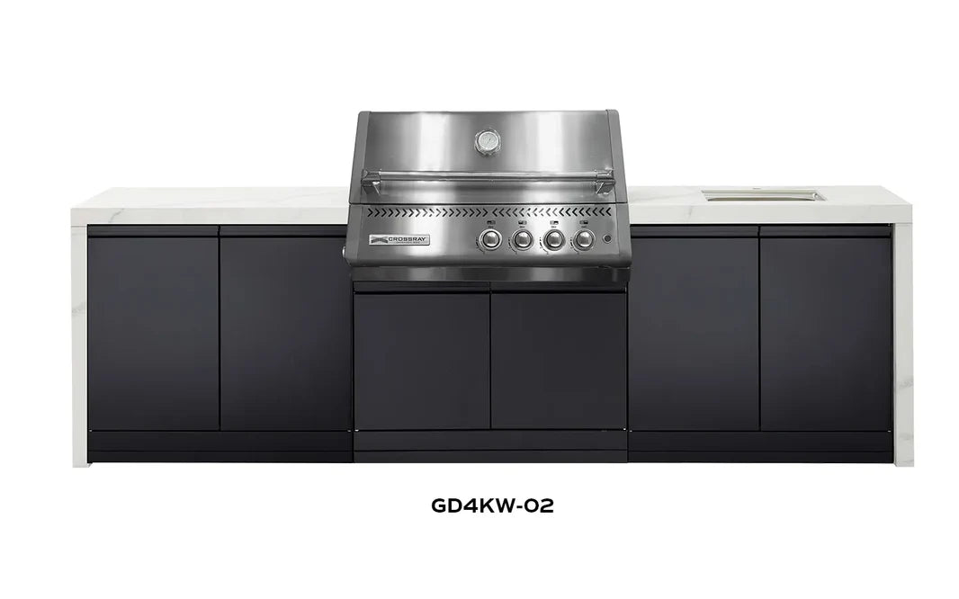 Crossray Xplor Outdoor Kitchen 4 Burner BBQ Sink & Double Side Cabinets
