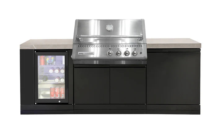 Crossray Xplor Grey Outdoor Kitchen 4 Burner BBQ with Side Cabinet & Single Fridge