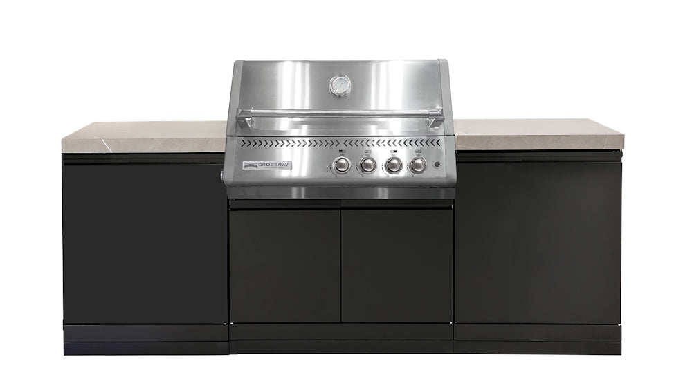 Crossray Xplor Grey Outdoor Kitchen 4 Burner BBQ & Side Cabinets