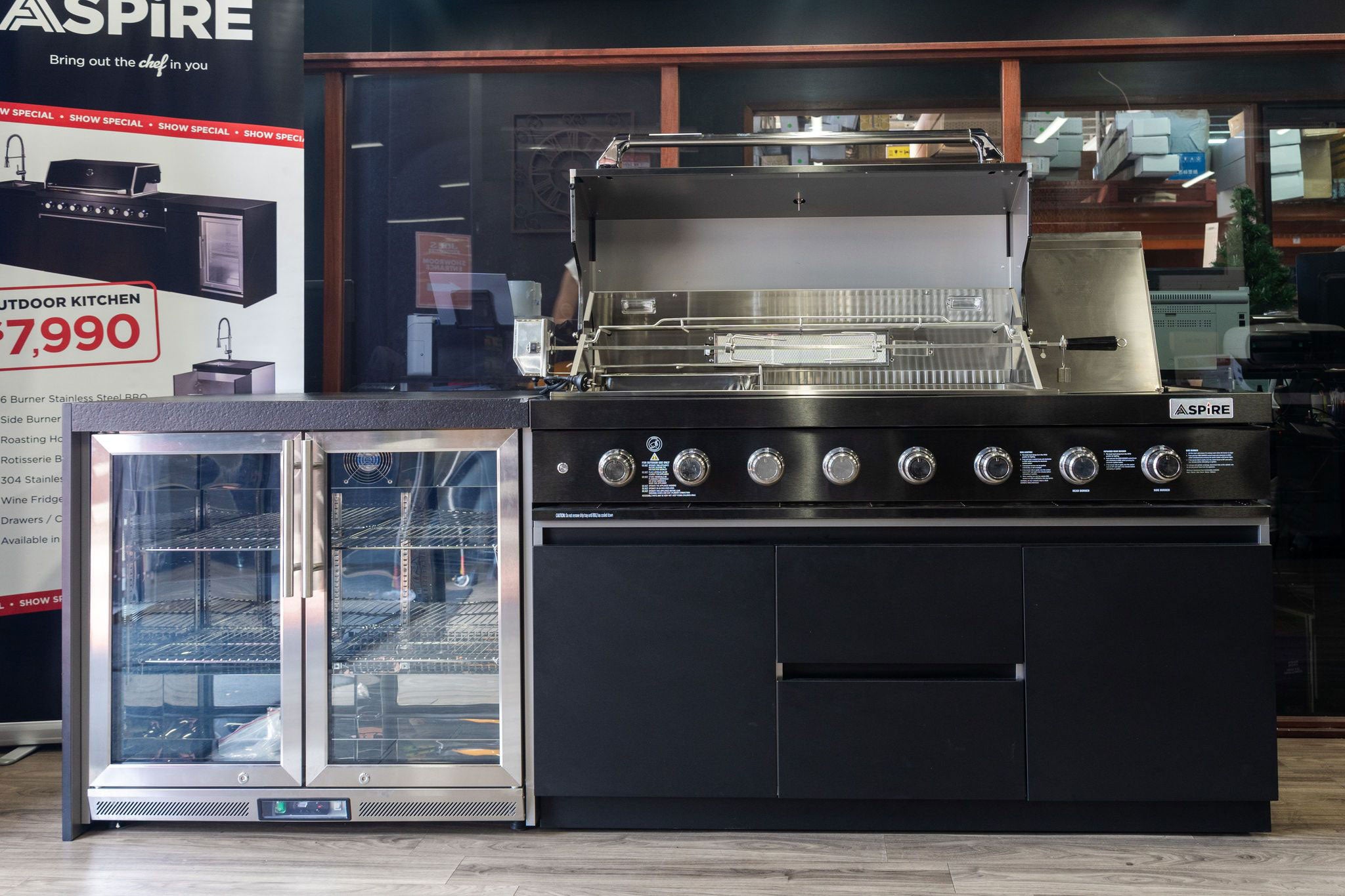 Aspire 6 Burner BBQ Outdoor Modular Kitchen with Double Fridge & Sink
