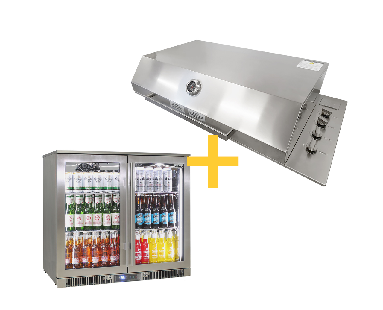 Artusi BBQ 316 Marine Grade Stainless Steel BBQ With Hood and Rhino Outdoor ENVY 316 Marine Grade Stainless Steel Bar Fridge