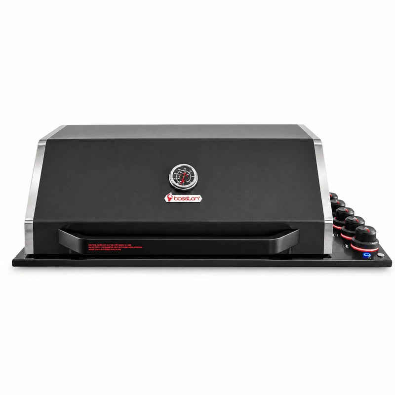 Bossworx Black Stainless Steel 4 Burner Drop In BBQ with Rear Burner