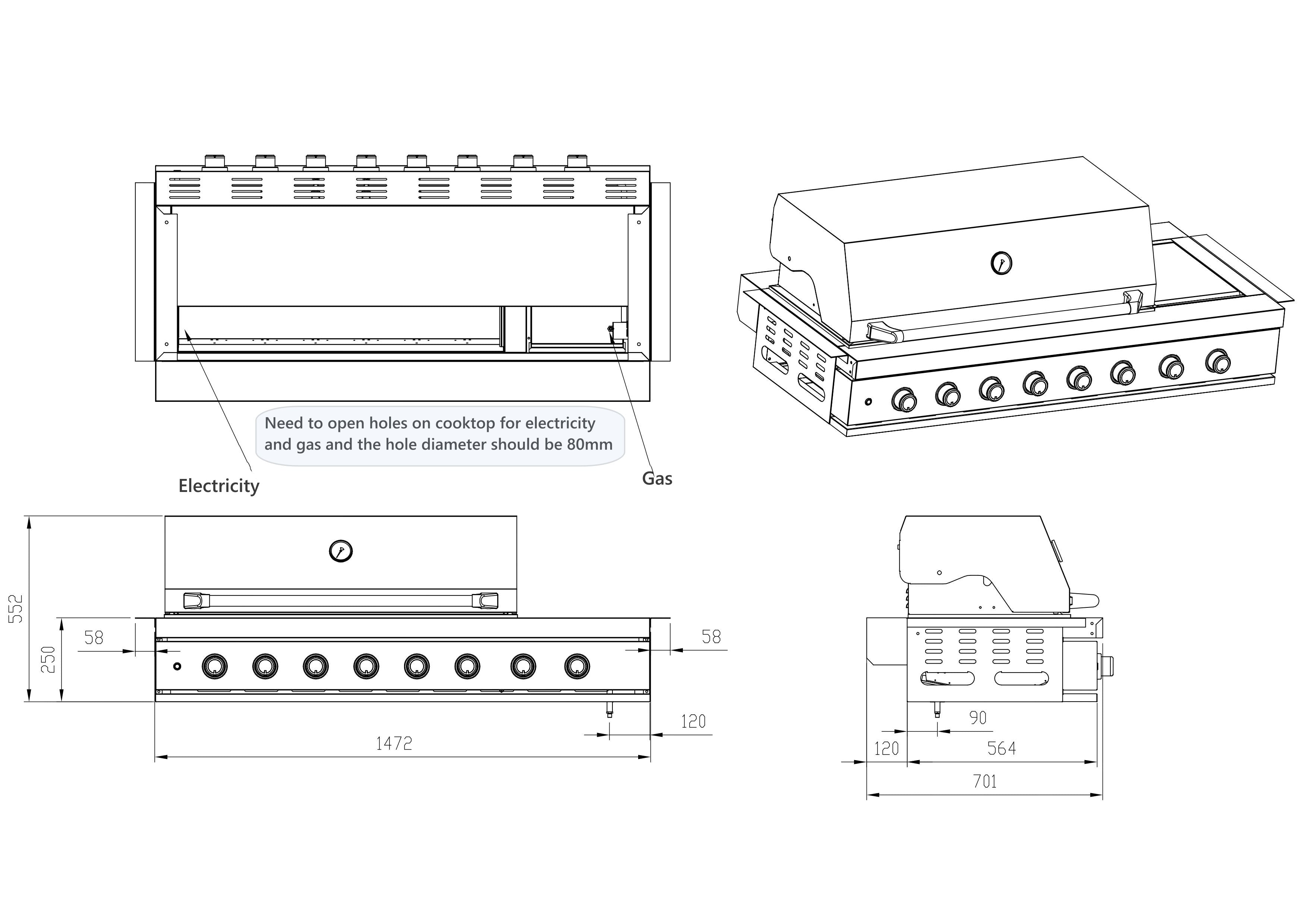 Aspire Stainless Steel 6 Burner BBQ with Side Burner
