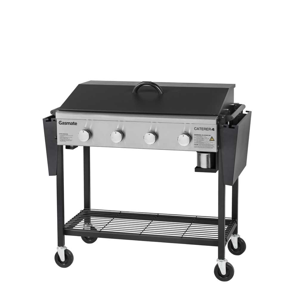 Gasmate Caterer Flat Plate 4 Burner BBQ shelves down
