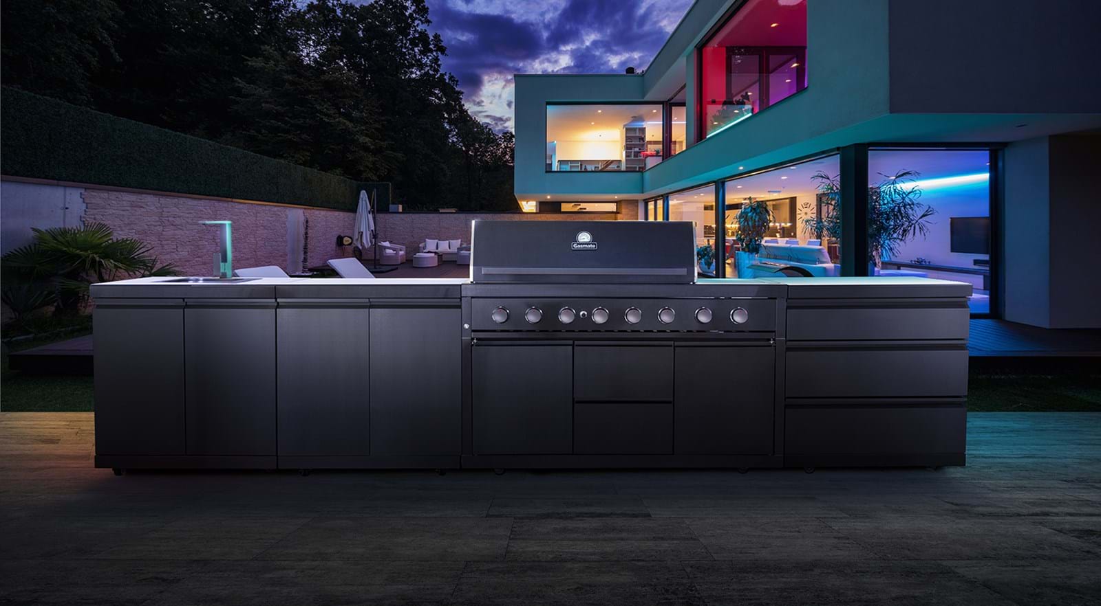 Gasmate Nova Graphite 6 Burner Twin Hood Built-in BBQ