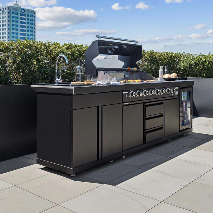 Gasmate Saturn Kitchen with 6 Burner BBQ Sink Module & Single Drinks Fridge - Charcoal