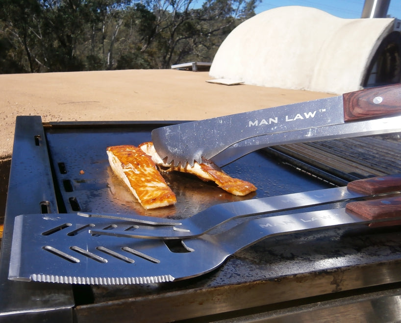 Man Law 3 Piece Premium Oakwood BBQ Tool Set