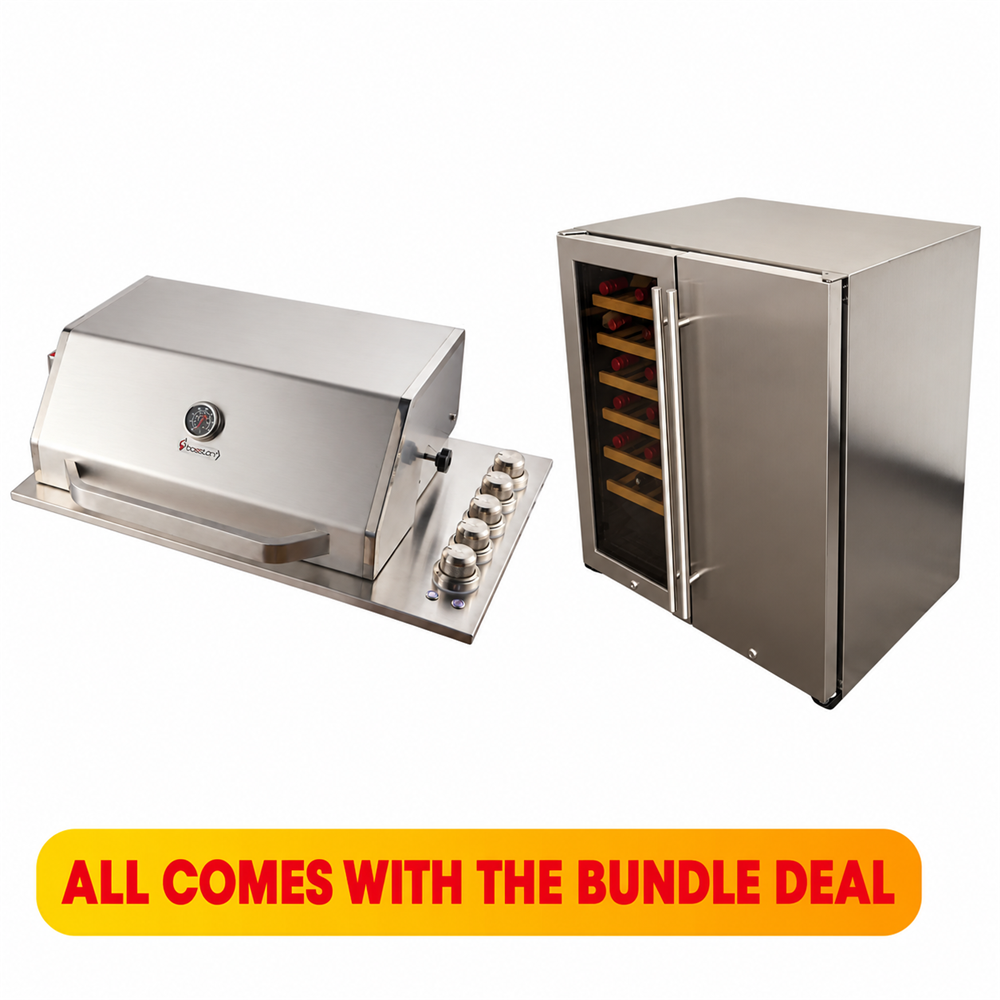 Bossworx 4 Burner Stainless Steel Drop-In BBQ & 180L Dual Zone Alfresco Fridge Bundle
